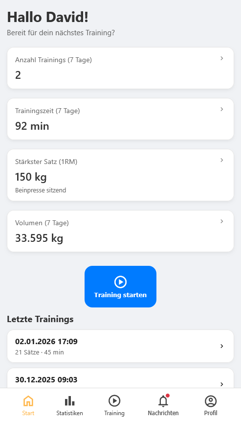 Screenshot Übersichtsseite